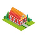 Classic house in isometric view with a green lawn and trees.House with landscaping Royalty Free Stock Photo