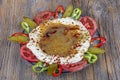 Classic hummus with parsley on the plate and pita bread. Hummus Chickpea. Bowl of arabic or lebanese vegetarian hummus Royalty Free Stock Photo