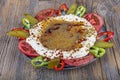 Classic hummus with parsley on the plate and pita bread. Hummus Chickpea. Bowl of arabic or lebanese vegetarian hummus Royalty Free Stock Photo