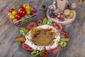 Classic hummus with parsley on the plate and pita bread. Hummus Chickpea. Bowl of arabic or lebanese vegetarian hummus Royalty Free Stock Photo