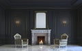 A classic interior is in dark tones with fireplace. 3d rendering. Royalty Free Stock Photo