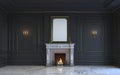 A classic interior is in dark tones with fireplace. 3d rendering. Royalty Free Stock Photo