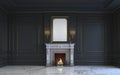 A classic interior is in dark tones with fireplace. 3d rendering. Royalty Free Stock Photo