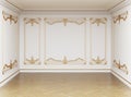 Classic interior empty room.Walls with mouldings and ornated cornice