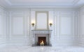 A classic interior is in light tones with fireplace. 3d rendering.