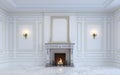 A classic interior is in light tones with fireplace. 3d rendering.