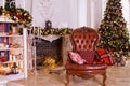 Classic interior room decorated in Christmas style with Christmas tree