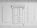 Classic interior wall with cornice and moldings.Doors with deco