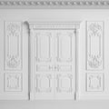 Classic interior wall with cornice and moldings.Doors with decor