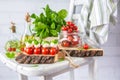 Classic Italian Caprese Canapes Salad With Tomatoes, Mozzarella And Fresh Basil Royalty Free Stock Photo