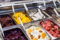 Classic italian gourmet gelato gelatto ice cream display in shop
