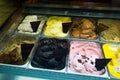 Classic italian gourmet gelato gelatto ice cream display in shop. Bratislava,Slovakia Royalty Free Stock Photo