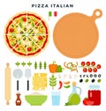 Classic Italian pizza and all ingredients for cooking it. Make your pizza. Set of products and tools for pizza making