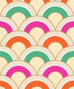Classic japanese scallop wave pattern. Overlapping circles vector background for fabrics, packaging, kimono, paper.