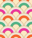 Classic japanese scallop wave pattern. Overlapping circles vector background for fabrics, packaging, kimono, paper.