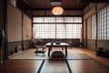 classic japanese style interior with wooden floors, minimalist furniture and zen vibe