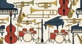 Classic jazz band instruments collage background Royalty Free Stock Photo
