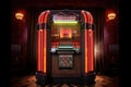 classic jukebox with vinyl records collection Royalty Free Stock Photo