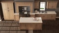 Classic kitchen, elegant interior design with wooden details, to