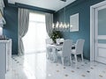 Classic kitchen interior. Luxurious white furniture, blue walls Royalty Free Stock Photo