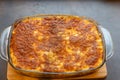 Classic Lasagna with bolognese sauce in a baking dish Royalty Free Stock Photo