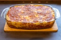 Classic Lasagna with bolognese sauce in a baking dish Royalty Free Stock Photo