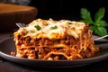 classic lasagna with layers of pasta, cheese, and meat sauce