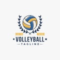 Classic laurel wreath volley club logo, tournament, volleyball design vector on white background Royalty Free Stock Photo