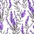 lavender flower rough hand drawn using violet ink seamless pattern Royalty Free Stock Photo