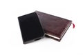 Classic leather book and modern portable hard driv Royalty Free Stock Photo