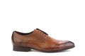 A classic leather elegant brogues men's shoes isolated white background. Groom's stylish brown shoes. Isolated object Royalty Free Stock Photo