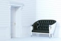 Classic leather sofa in wooden white interior. 3d render. Royalty Free Stock Photo