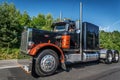 Classic legendary black semi truck Peterbilt