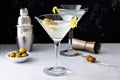 Classic lemon drop martini with olives and lemon Royalty Free Stock Photo