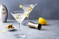 Classic lemon drop martini with olives and lemon Royalty Free Stock Photo