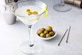 Classic lemon drop martini with olives and lemon Royalty Free Stock Photo