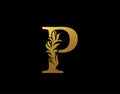 Classic Letter P Icon. Luxury Gold alphabet arts logo. Vintage Alphabetical Icon for book design, brand name, stamp, Restaurant,