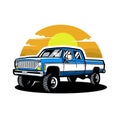 Classic Lifted Truck Vector Illustration Isolated. Vintage Double Cabin Truck Vector Keywords language: English