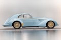 Classic light blue car, perfect exampe of italian design style