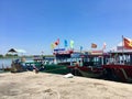 Classic local boat on harbor, Hoi an ancient town in Vietnam Royalty Free Stock Photo