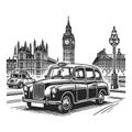 Classic London Taxi Big Ben raster illustration Royalty Free Stock Photo