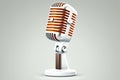 Classic looking retro silver and orange microphone 3d render on a white backdrop Royalty Free Stock Photo