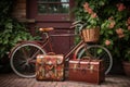 classic luggage set near an old-fashioned bicycle