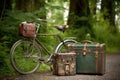 classic luggage set near an old-fashioned bicycle