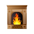 Classic luxury vintage fireplace with burning fire and wood place Royalty Free Stock Photo