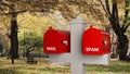 Classic mailbox with internet elements, with park as background