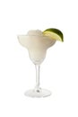 Classic margarita cocktail with lime slice and salty rim. Isolated on white background with clipping path Royalty Free Stock Photo