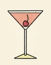 Classic Martini Manhattan cocktail with Maraschino cherry in old school print halftone dotted offset press dirty gritty comic