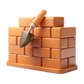 Construction trowel resting on a stack of orange bricks ready for building Royalty Free Stock Photo