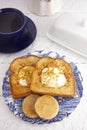 A Classic Meal Eggs Fried in the Center of Toast for Breakfast Royalty Free Stock Photo